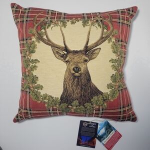 NWT Hines Of Oxford Deer Pillow Stag Red Tartan World Traveler